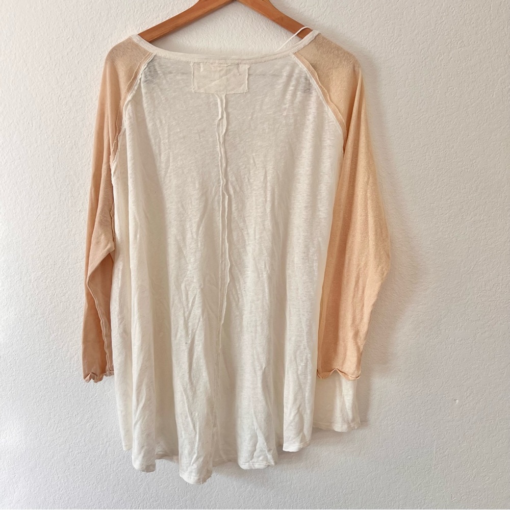 Free People Grand Slam 3/4 Linen Blend Tee Sz L - Picture 5 of 5